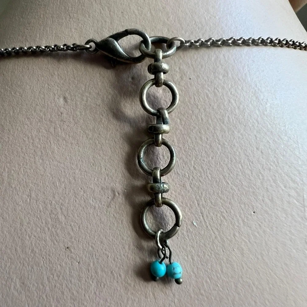 Vtg‎ Brass Tone Camel Faux Turquoise Triangle Pendant Necklace 24